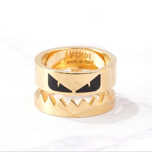 FENDI Ring Bugs Eye Monster Gold x BlackMetal US 10.5